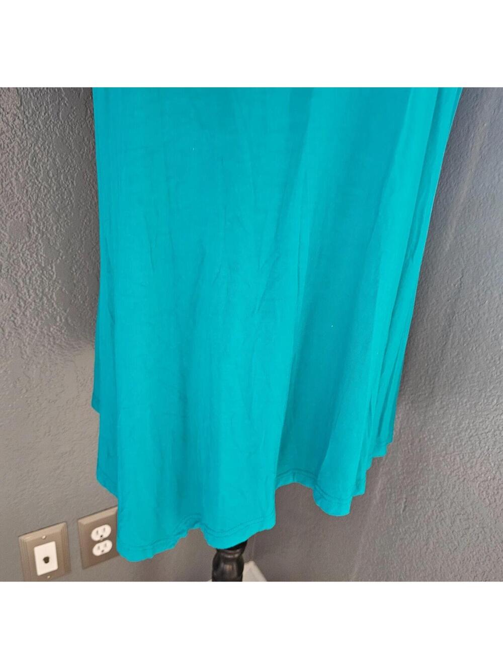 Women's L&B Lucky & Blessed Blouse Top Short Sleeve Size Large Teal Round Neck - Picture 6 of 10